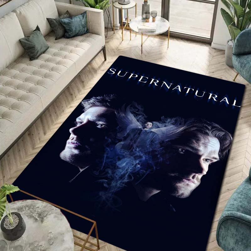 Supernatural TV Show Print Flannel Area Rug Non‑Slip Soft Floor Mat For Sofa Bedroom Game Room Living Room Home Decor Gift