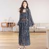 Zhu Zhu Style French Retro Chiffon Floral Long-Sleeve Dress for Women - Autumn Holiday Slim Fit