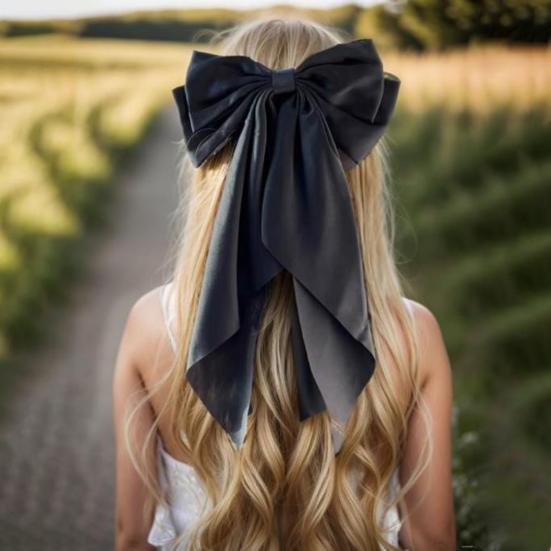 Women Hairpin Large Size Long Ribbon Bowknot Decor Spring Hair Clip Lightweight Back Head Hair Pin Hair Accessory