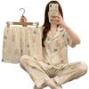 Girl Soft Cute Cartoon Piggy Summer Cloud Cotton Short-Sleeved Pajamas Women'S Love Three-Piece Set Loungewear