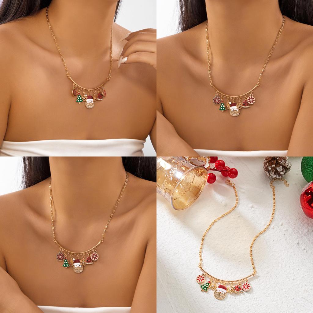 Christmas Charm Necklace With Snowflake Santa Pendant In Alloy For Seasonal Gift