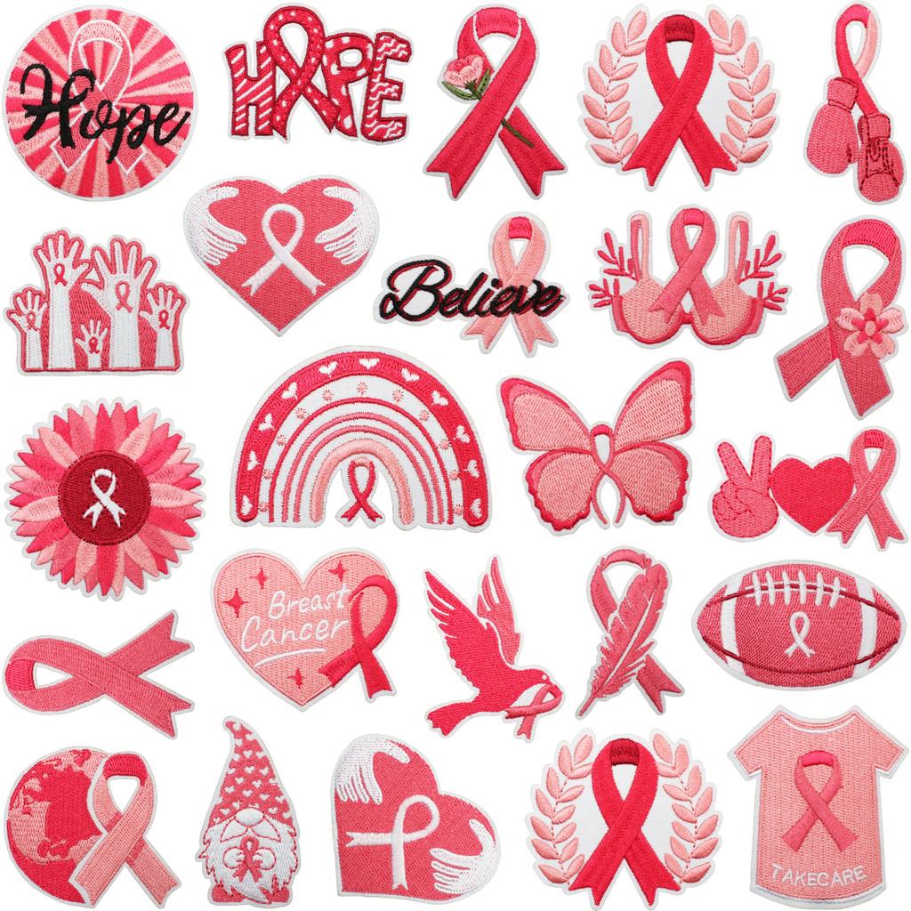 Health Day Embroidery Sticker Caring For Women Zhang Zai Computer Embroidery Label Clothes Bag Decoration Pink Ribbon Patch Sticker