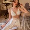 Sexy Pajamas Women Ice Ribbon Chest Pad Summer Pure Desire Wind Deep V Beauty Back Mesh Lace Large Skirt Suspender Pajamas