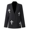 Elegant Oversized Blazer With Crystal Rhinestone Embellishment Loose Fit Office Chic Jacket Women