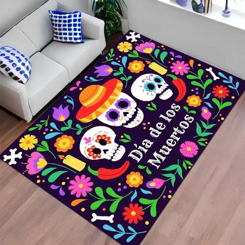Mexican Day of The Dead Carpet for Living Room Decor Table Skull Sacrifice Rugs Bedroom Bedside Floor Mat Halloween Decoration
