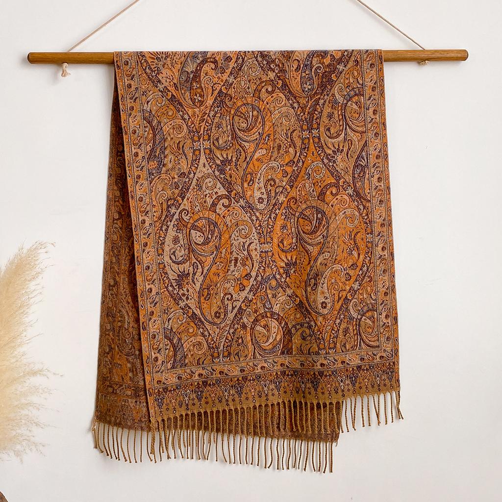 025 Imitation Cashmere Jacquard Scarf Shawl Fringed Retro Cashew Flower Ethnic Style Dual-use