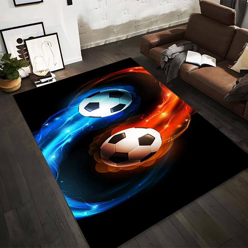

Soccer Design Carpet with Blue and Orange Fire Flame Pattern Decor Suitable for use as an anti-slip for living room bedroom sofas 40x60cm( 15x23in )