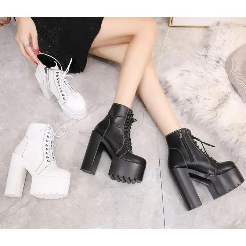 Europe and America Style Sexy High Heels 15 Cm Crude with Super High Heel Women's Boots Ankle Boots Classic Fashion Short Boots