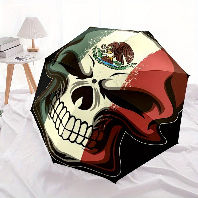 1pc Skull Flag Automatic Open/Close Umbrella Sturdy Iron Frame, Compact Travel Umbrella, Intricate Design Umbrella a0829061