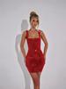 Abito alla Moda Trendy a Colore Solido con Rilievo a Diamante e Spalline Sottili per Donna Inverno Nuovo Sexy Schiena Scoperta Senza Maniche Chic Aderente