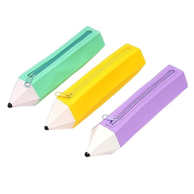 Silicone Pen Bag Soft Pencil Organizers Pencil Shape Pencil Case For Erasers Markers Scissors Storage
