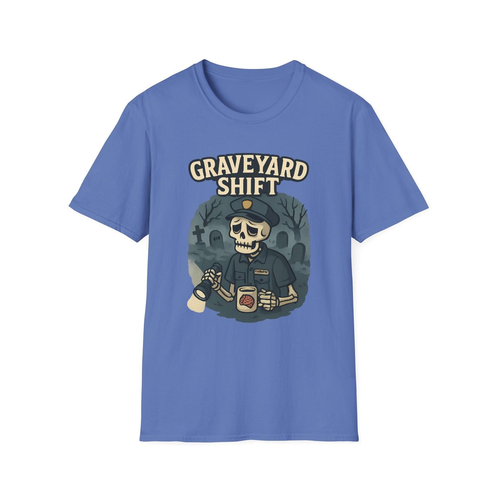 Unisex Softstyle T-Shirt Mens Womens Tees Top Graveyard Shift Funny Skeleton Security Halloween 4XL