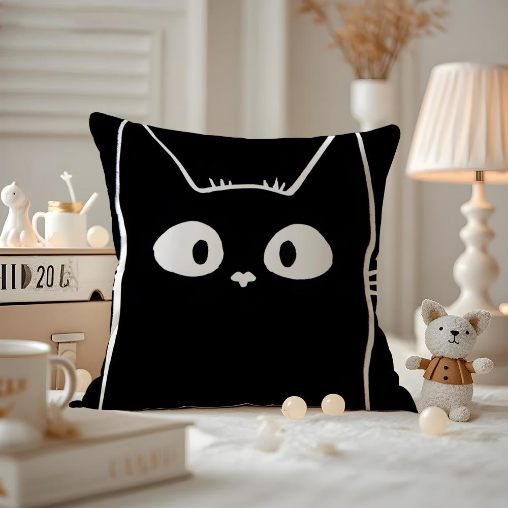 New Little Black Cat Cute Couple Cushion Cover Anti-dustmite Pillowcase Invisible Zipper Silky Short Plush Sofa Cushion Cover