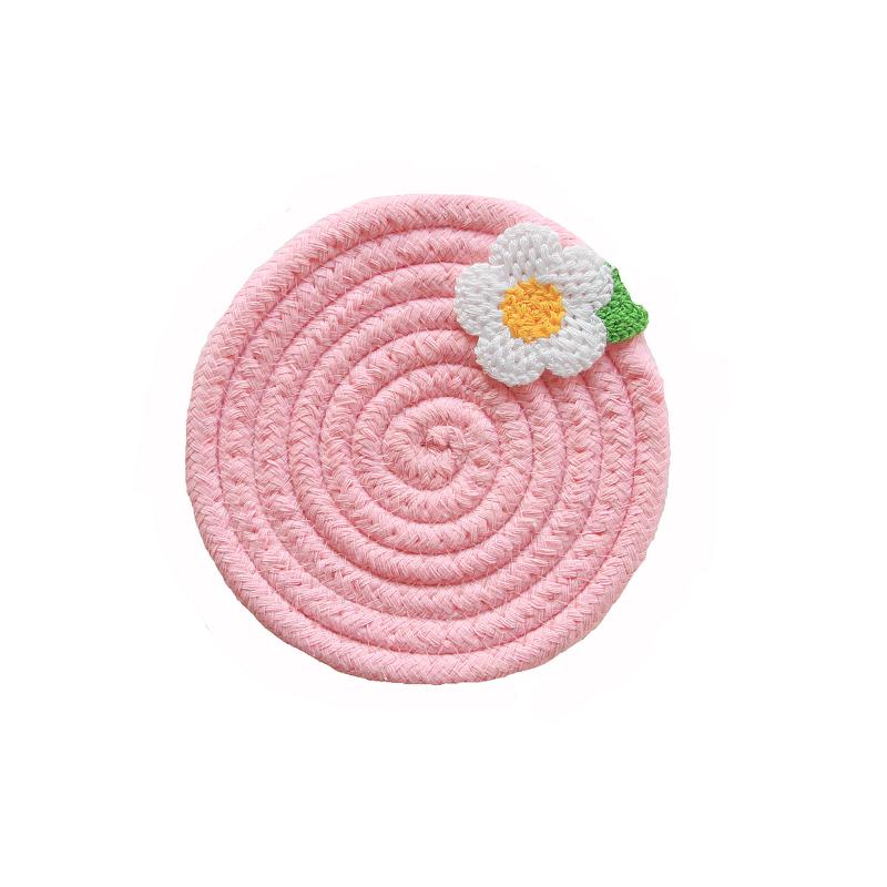 

Японская теплоизоляционная подкладка I Floret Cup Pad Подушка для еды Подушка из хлопчатобумажной нити, плетеная из хлопчатобумажной веревки Подушка для чаши Простая теплоизоляционная подушка 12cm розовый