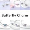 Butterfly Charm copper Authentic Pink Blue Zircon Fly Butterflies Safety Chain Clip Charm Bead Charms Compatible With Bracelets Do It Yourself Jewelle