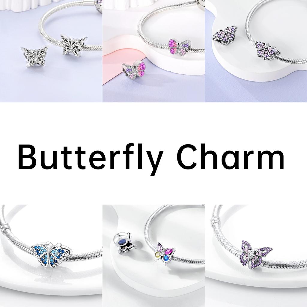 Butterfly Charm copper Authentic Pink Blue Zircon Fly Butterflies Safety Chain Clip Charm Bead Charms Compatible With Bracelets Do It Yourself Jewelle