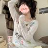 American retro hand-painted fun cartoon slightly transparent long-sleeved t-shirt women's loose college style casual versatile sunscreen top