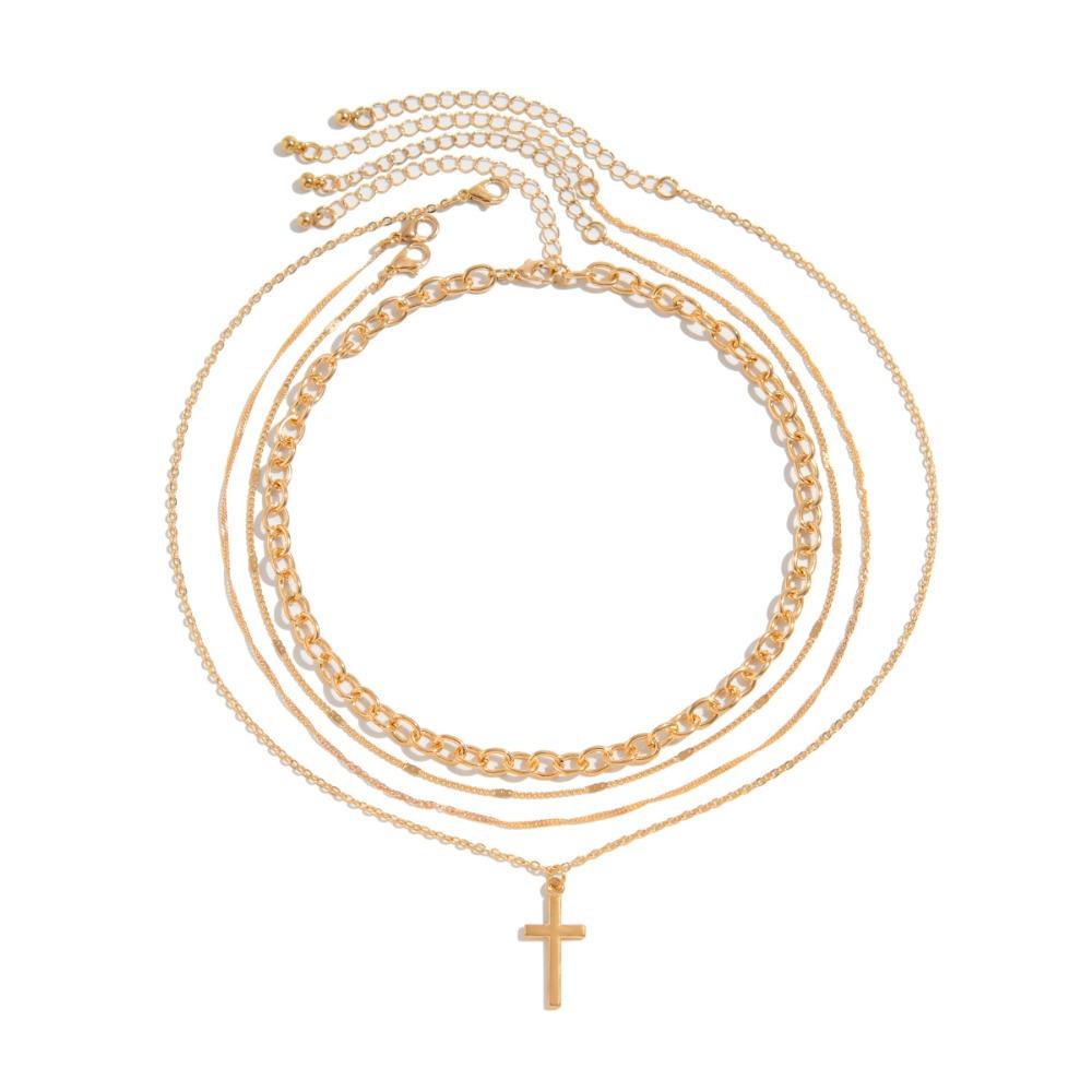 Adjustable Cross Pendant Thin Chain Multi Layer Prayer Necklace  Jewelry Accessories