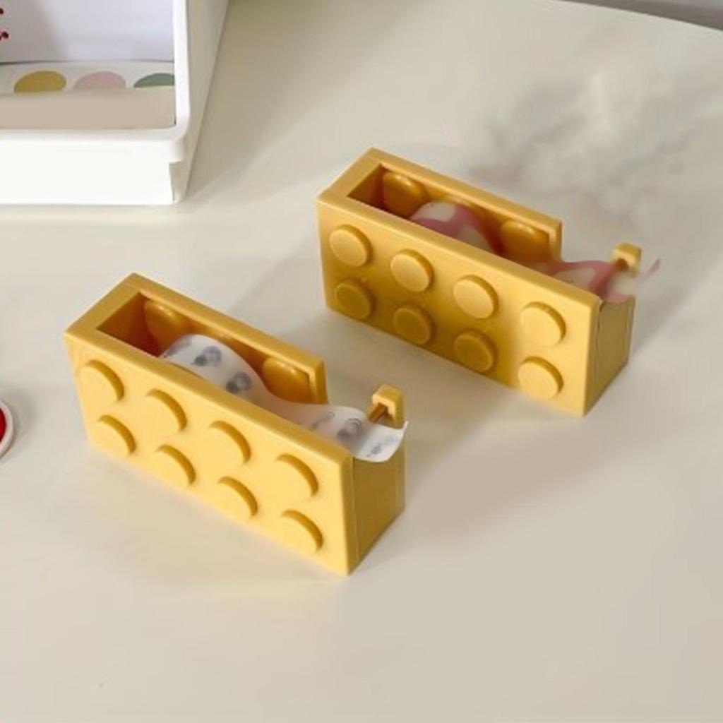 Tape Dispenser Cute Building Block Shape Easy Cutting Desk Tape Holder for School Office Study Room