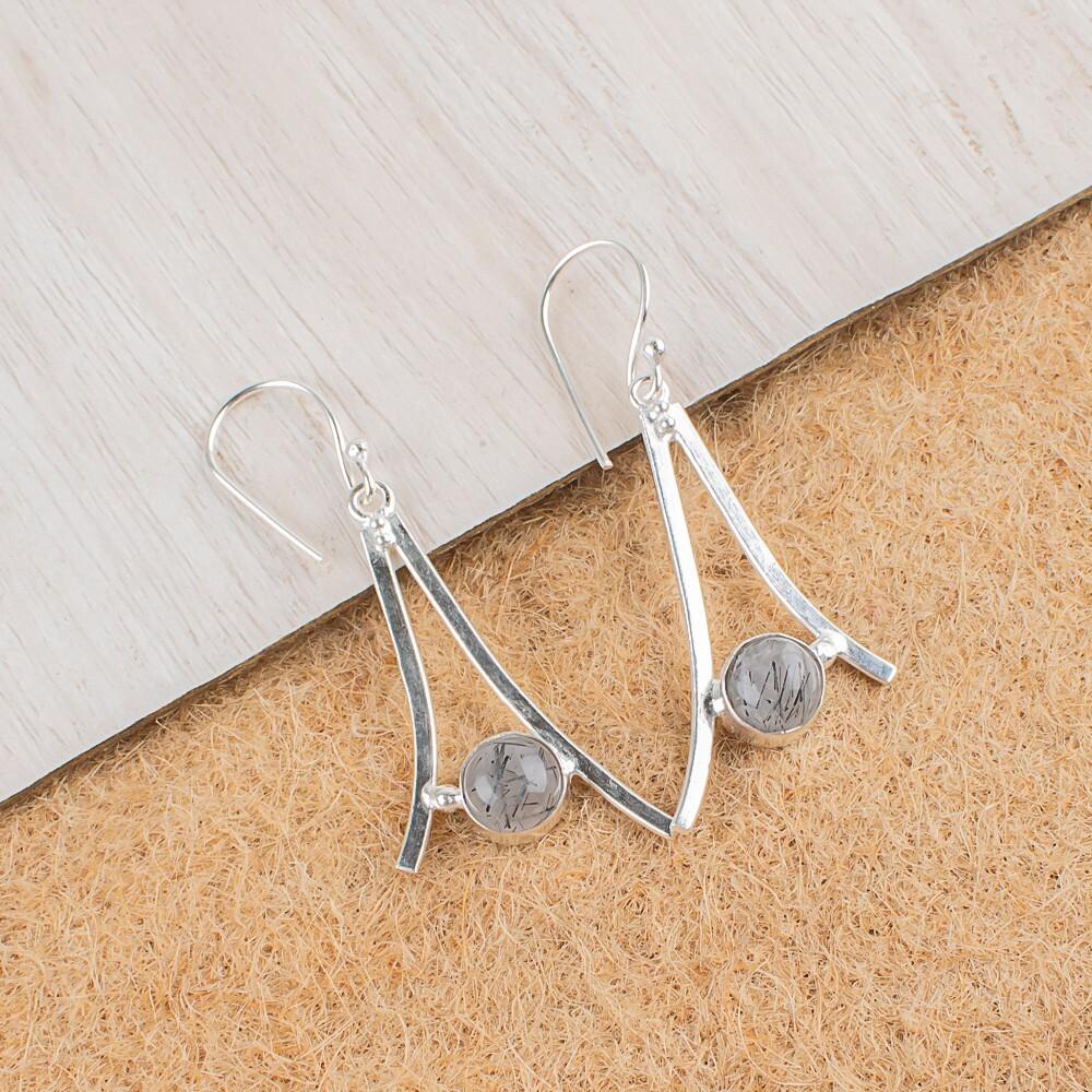 

Натуральный Черный Рутил Драгоценный Камень 925 Стерлинговое Серебро Ювелирные Изделия Ручной Работы Серьги 1.45 EE-66-29