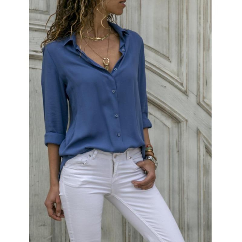 BITCED Women's Fashion Casual Solid Color Print Long Sleeve POLO Neck Blouses & Shirts