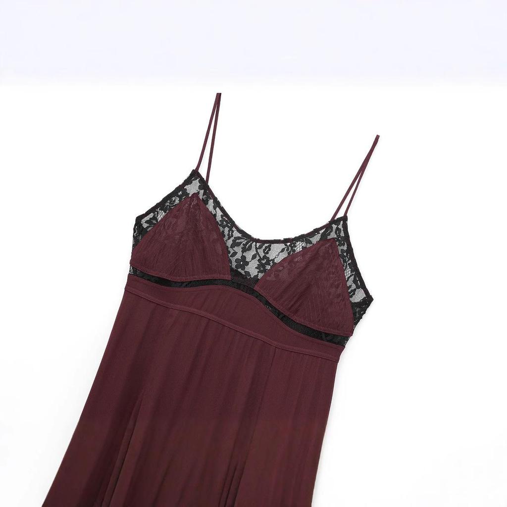 2024 Winter Women's European & American Style Lace-Trim Lingerie Dress