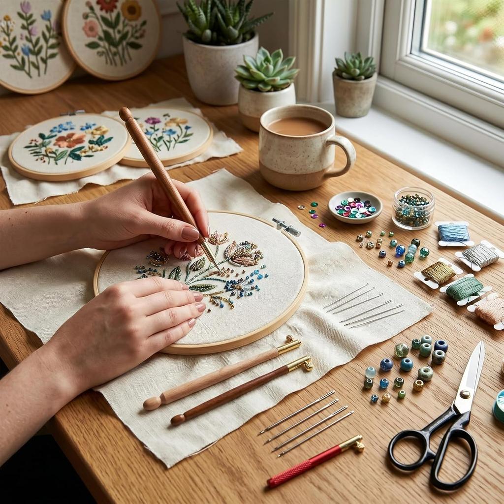 Haken, 3 Stück Französisches Perlensticknadel-Set für Handstickerei mit 9 Nadeln für Pailletten und Perlen Bastel-Nähwerkzeuge für Anfänger und Profis