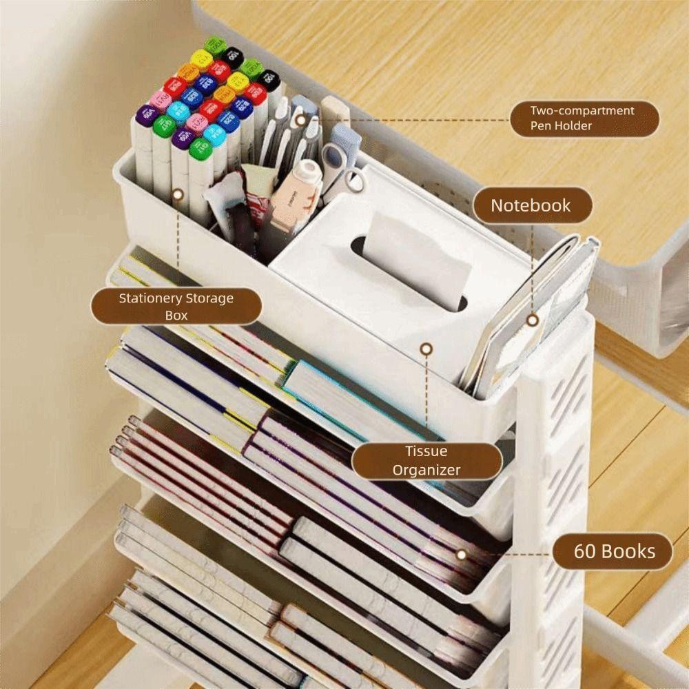 5/6 Layers Storage Rack Movable Rolling Cart Storage Shelf Multi-Layer Bookshelf Bookstore