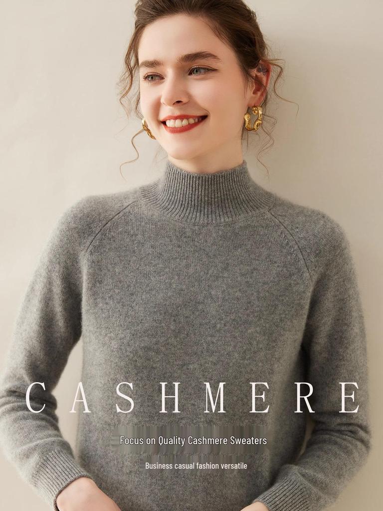 High Neck Cashmere Wool Raglan Sleeve Loose Sweater, 2025 Autumn/Winter Collection