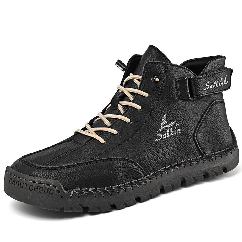 Men's Mid-Calf Leather Martin Boots - Autumn/Winter, Large Size, Handmade Casual Work Boots