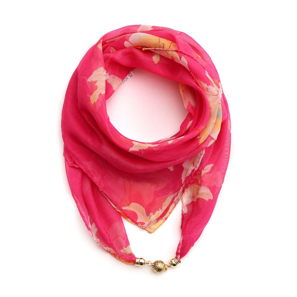 Women's Summer Magnetic Buckle Silk Scarf: Versatile, Fashionable Chiffon Square Scarf for Shirts