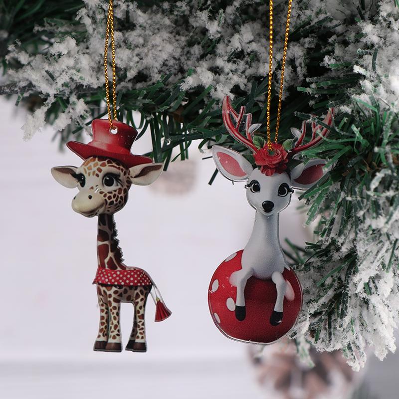 Christmas Modern Home Decoration Christmas Hanging Cartoon Giraffe Pattern Xmas Tree Hanging Car Hanging Festive
