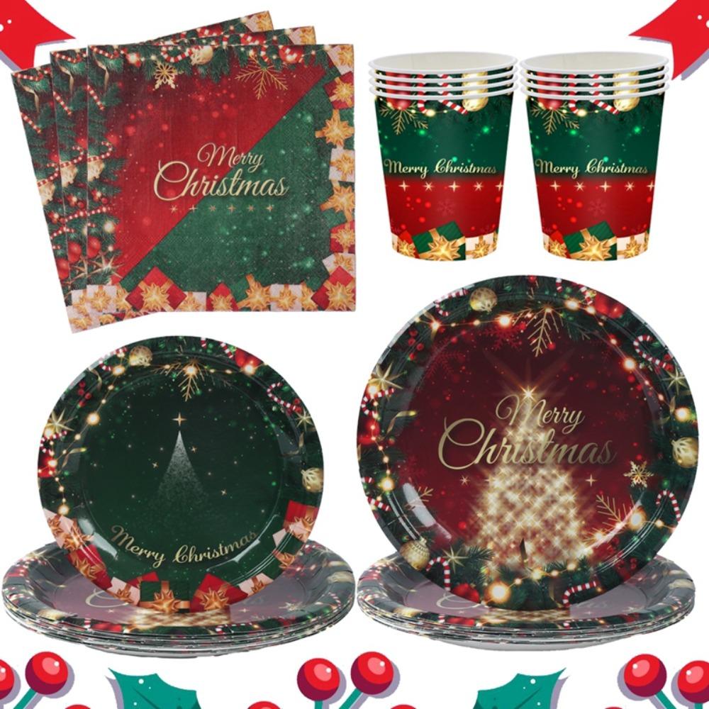 Decorations Christmas Party Supplies 16 Servings Cup Plate Napkins Tablecloth  Xmas Party