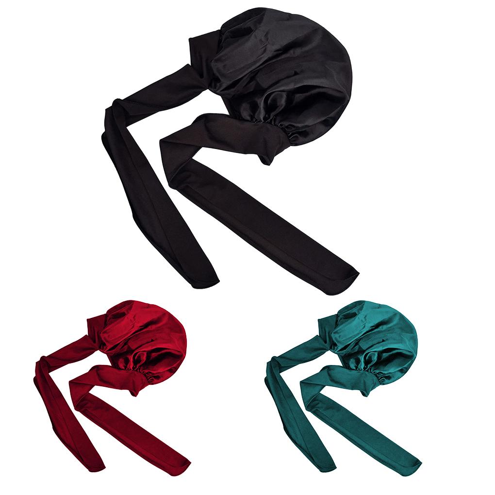 Soft Women Sleep Cap Wide Band Hair Bonnet with Tie Nightcap Reusable Sleeping Hat Portable Hairstyling SPA Barbershop