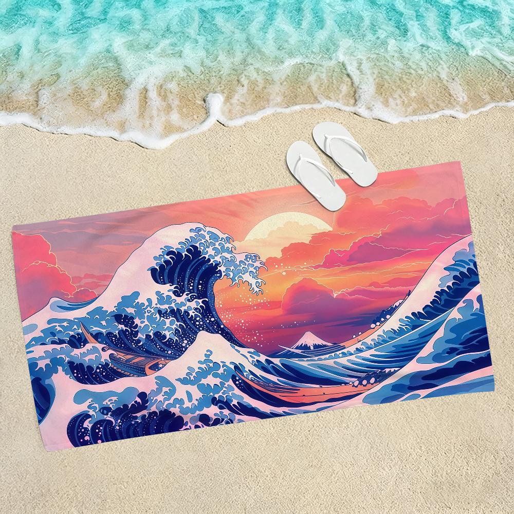 Katsushika Art Great Waves Cartoon Towel Towels For Beaches Yoga Studios Gyms Hot Springs Swimming Pools And Picnics