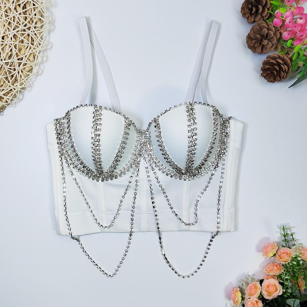 Women's Fashion Diamond Chain Fishbone Wrap Outerwear Performance Costume Body Shaping Bra