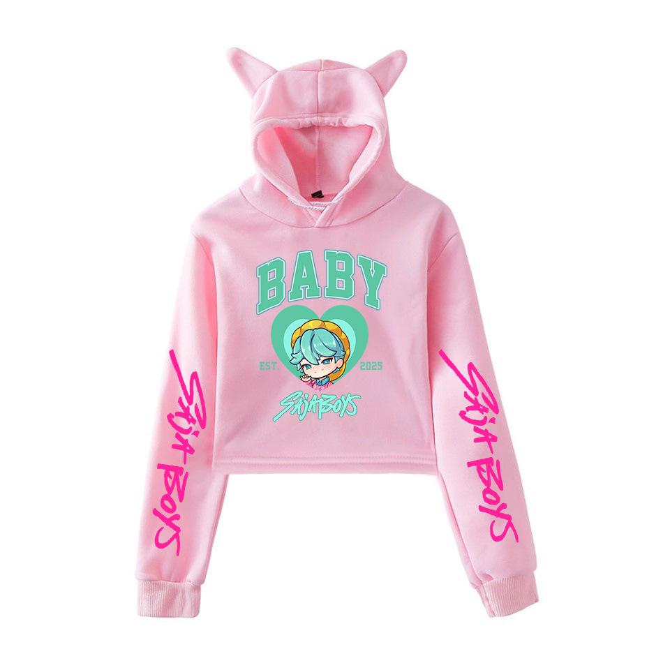 KPop Demon Hunters Saja Boys Sweatshirt Hooded Women Cat Ears Long Sleeve Crop Tops Girls Fashion Hoodie Gift for Fans Girls Clothing