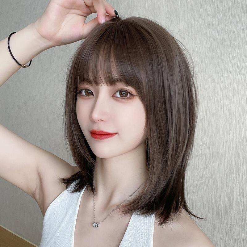 Wig short hair female summer Internet celebrity medium long hair Bobo head full head hairstyle natural simulation wig cover