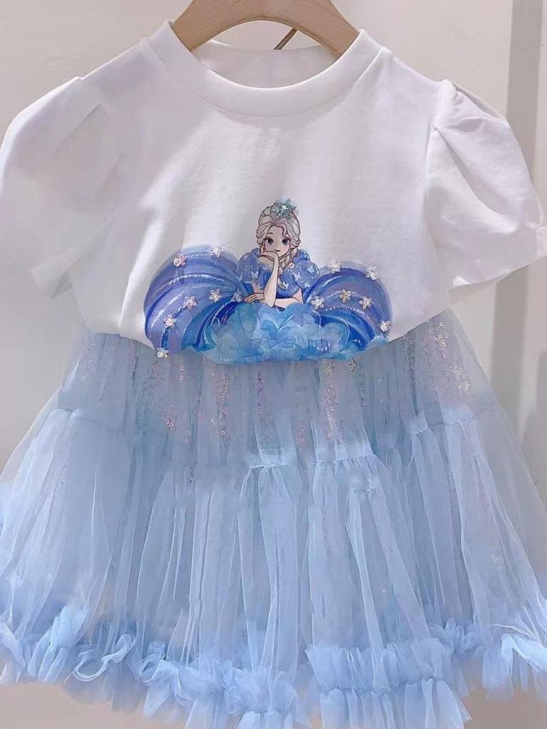 2024 Girls' Frozen Two-Piece Summer Suit: Short-Sleeve T-Shirt & Skirt