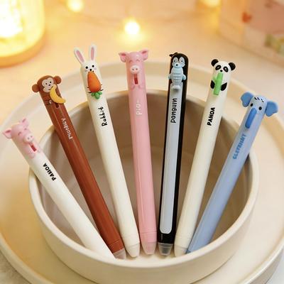 6 Stück/Set Tierförmige Radierbare Gel-Stifte Verschiedene Stile Inklusive Kaninchen Elefant Panda Blaue Farbe Nachfüllbare Tinte