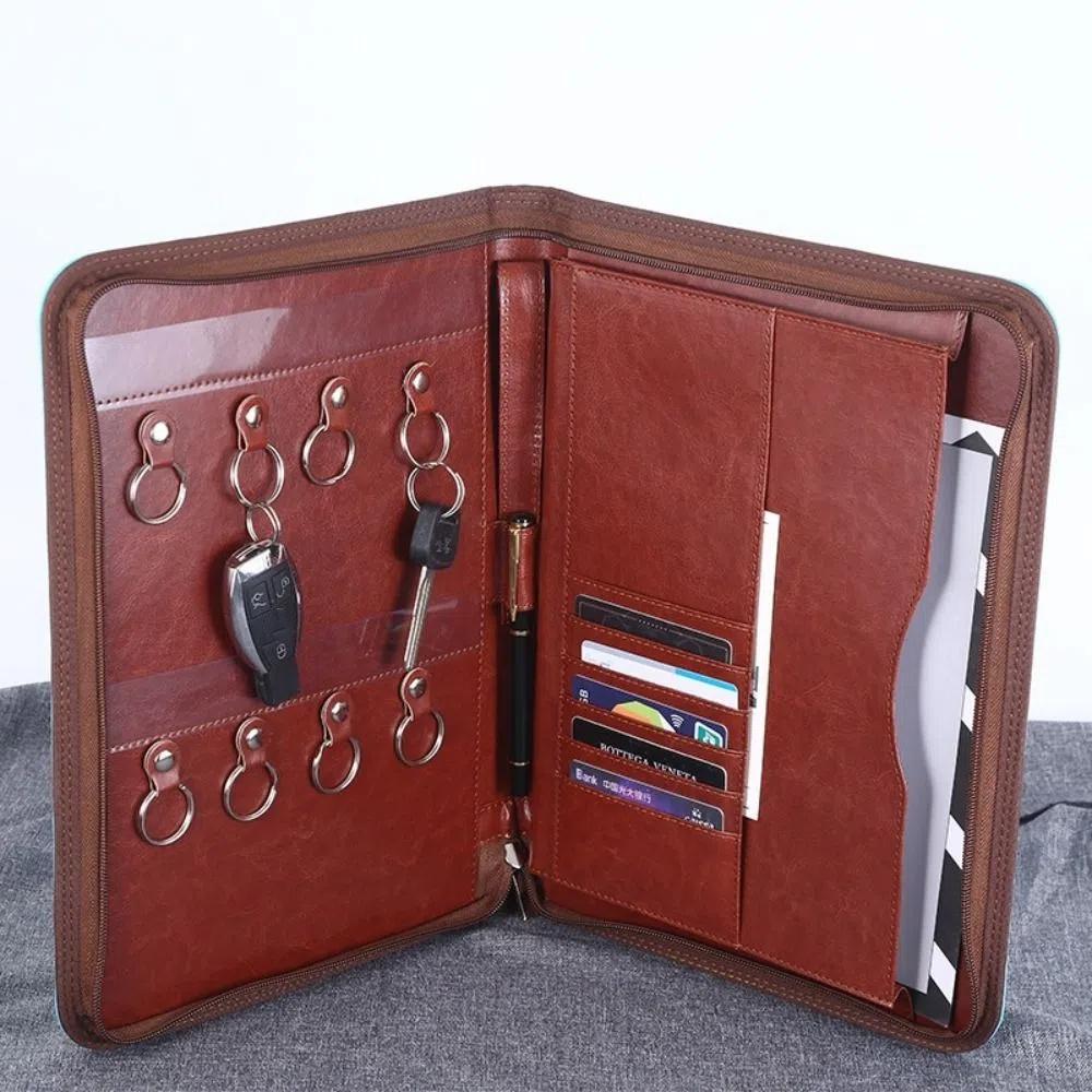 PU Leather A4 File Folder with Zipper A4 Document Folder  For Office School Supplies
