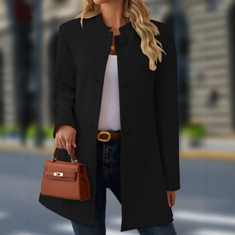 Women S Casual Stand Collar Mid Length Woolen Coat For Daily Wear