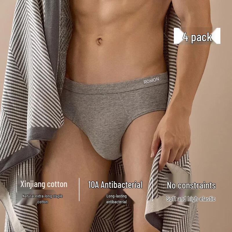 ROMON Men's Silk Antibacterial Pure Cotton Briefs 4-Pack