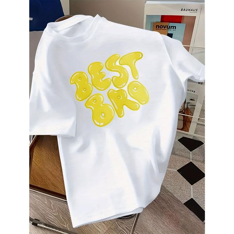 Kids Crewneck Short Sleeve T-Shirt, Trendy Yellow  BEST BRO  Letter Print 110 белый
