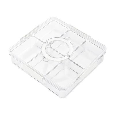 Divided Serving Tray Plastic Large Capacity Adjustable with Lid Food Compartment Organizer for
