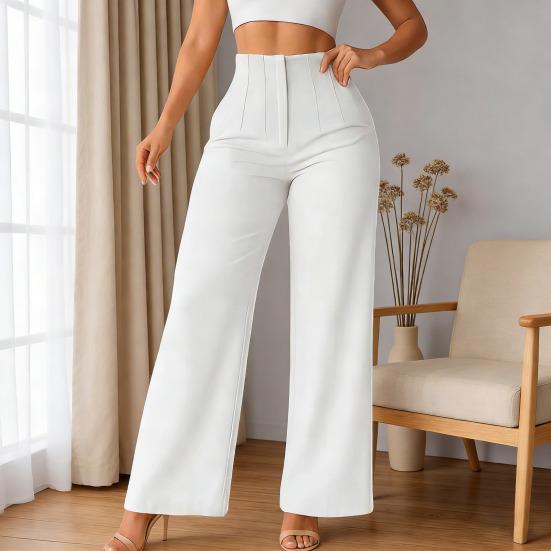 Damenhosen Hohe Taille Einfarbige Lässige Weite Beine Hose mit Taschen Einfarbige Lockerer Schnitt Pendlerhosen Arbeit Reise Täglich
