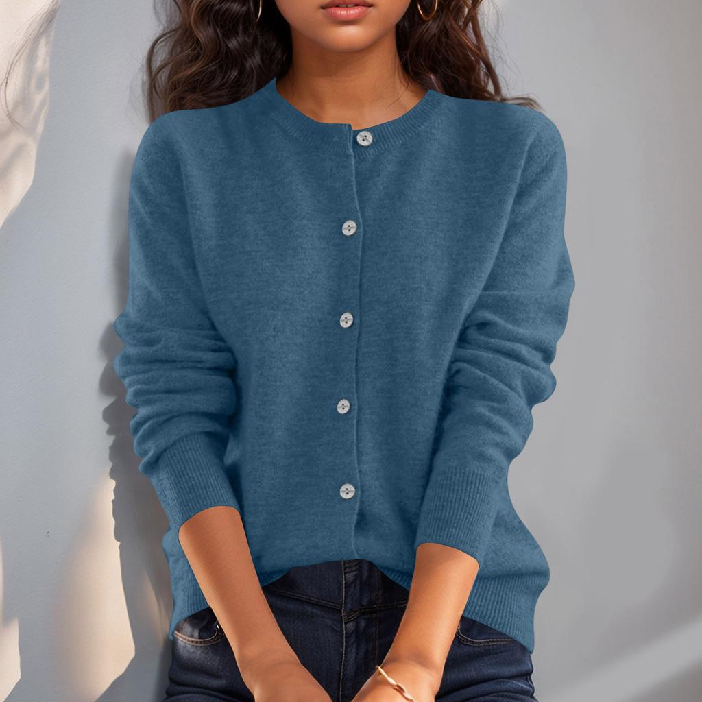 Women’s Long Sleeve Knit Cardigan Crew Neck Button Down Soft Lightweight Sweater Classic Fit for Everyday Wear