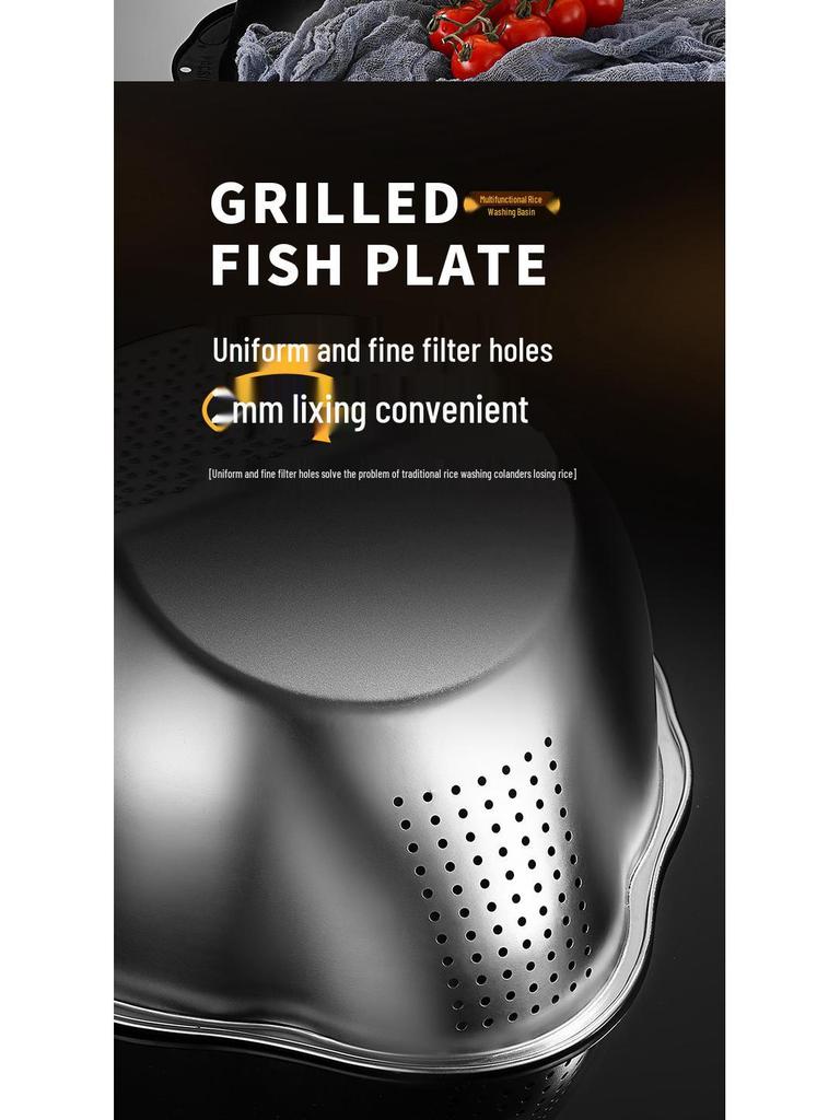 Coș de spălat orez și legume multifuncțional din oțel inoxidabil îngroșat cu scurgere