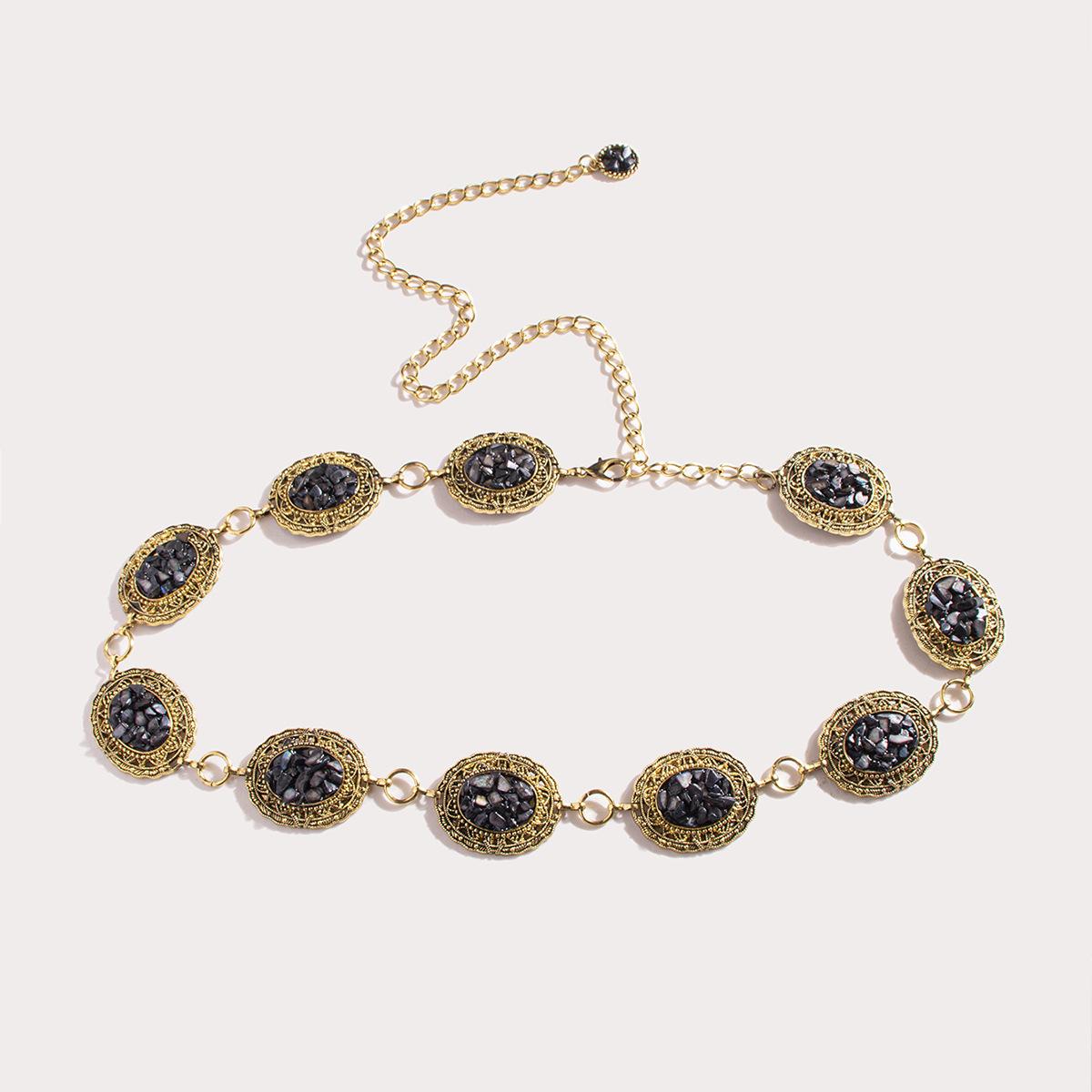 Весна Тяжелая промышленность Ретро Гравировка Полый Дворцовый стиль Бирюзовый Металл Женская Поясная Цепь Пояс