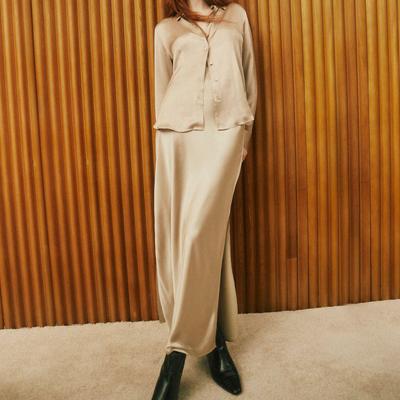 Spring Summer Acetate Satin Half Skirt High Waist Elastic High Quality Satin Split Long Skirt Women's